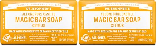Dr Bronner's All-One Hemp Citrus Jabón Puro de Castilla en Barra, 140 g (Paquete de 2)