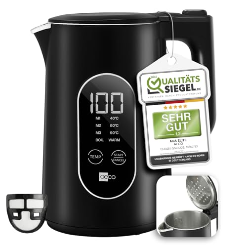 aeco AQA ELITE elektrischer Wasserkocher Edelstahl schwarz-matt...