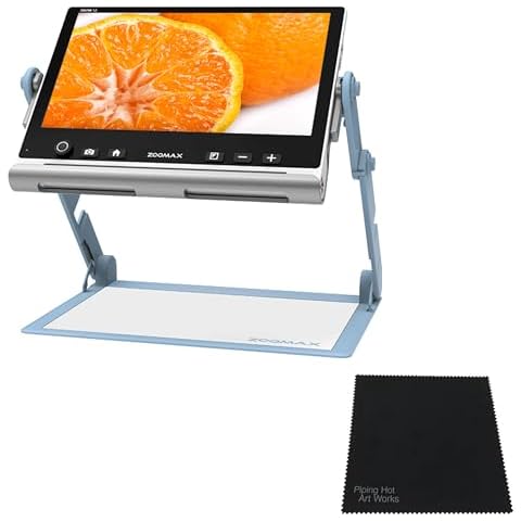 Zoomax Snow 12 Inch Foldable Portable Video Magnifier Featuring OCR (Optical Character Recognition) Bundled with Microfiber Cleaning Cloth Cover