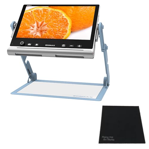 Piping Hot Art Works Zoomax SNOW 12 Inch Foldable Portable Video Magnifier Featuring OCR (Optical Character Recognition) Bundled with Microfiber Cleaning Cloth