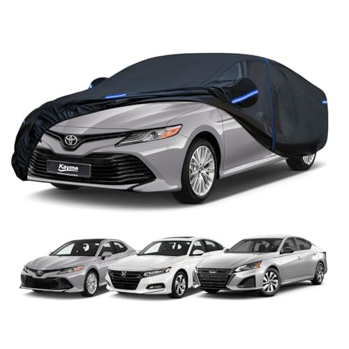 Kayme Car Cover Custom Fit for Toyota Camry/Camry Solara, Honda Accord, Nissan Altima, Windproof Upgraded & 100% Waterproof. All-Weather Full Exterior