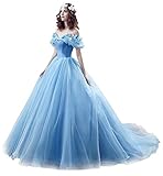 Women's Off Shoulder Fairy Prom Gown Cinderella Tulle Formal Evening Party Gowns Sweet 15 16 Blue