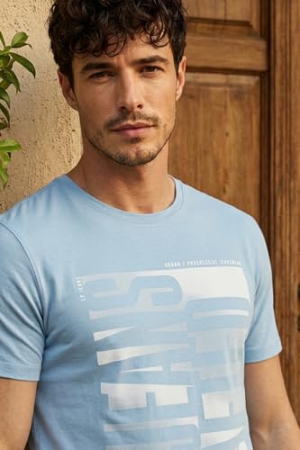 Image of Louis Philippe Men's Slim Fit Signature Graphic Print Premium Breathable Cotton, All Day Comfort Half Sleeve Crew Neck Tshirt