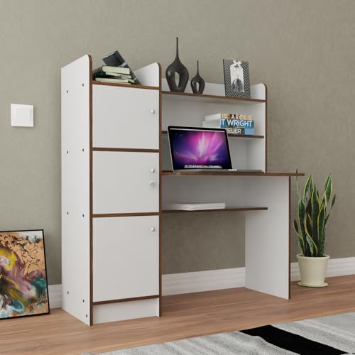 Image of Amazon Brand - Solimo Phoenix Engineered Wood Study Table with Storage (White, 3-Door)