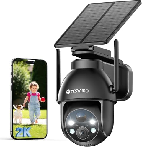 YESYAMO 2K Cámara de vigilancia WiFi Exterior inalámbrica Solar, ...