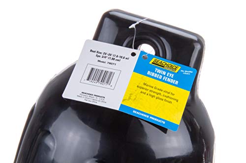 Seachoice Twin Eye Ribbed Boat Fender, Black, 8-1/2 In. X 27 In. #TOP4