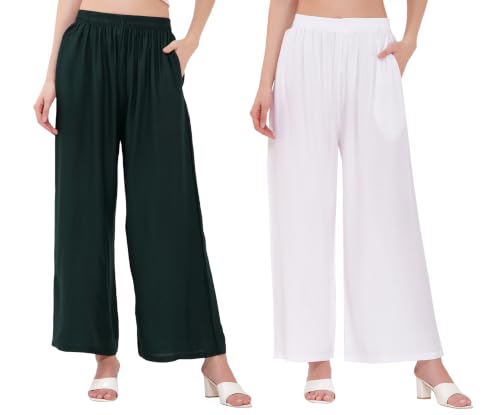 Image of Buy That Trendz Palazzo Pants for Women Rayon Elasticated Regular Fit Flared Wide Leg M to 6XL Pack of 2