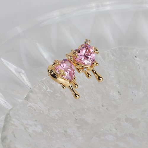 Jean Beau Jeanbeau Pink Crystal Heart Gold Valentine Stud Earrings For Women Teen, Small Cute Rhinestone Cubic Zirconia Love Heart Earing Wedding Prom Holiday Jewelry Gift thumb #4