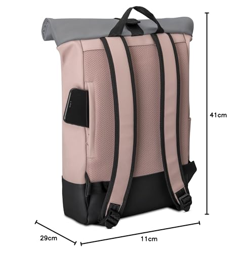 Johnny Urban Zaino Porta Pc Donna E Uomo - Harvey Medium - Rolltop Per Lavoro Viaggio Università - Scomparto Per Laptop 16 Pollici - 15-18L - Rosa - Idrorepellente - 10