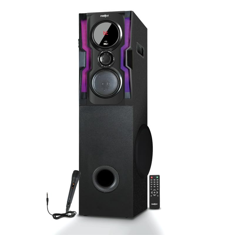FRONTECH Cristal Max Tower Speaker with 100 Watt Output with Bluetooth 5.0 Wireless,Ryythm LED Display, Wired Mic and Dynamic Audio with in-Built Amplifier (SW-0164)