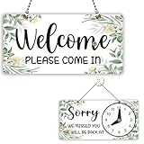 PLIGREAT Cartello con foglie ad acquerello aperte e chiuse per affari, si prega di venire in Open Signs Targa a doppia faccia per negozi al dettaglio bar, panetteria, finestra, decorazione da parete