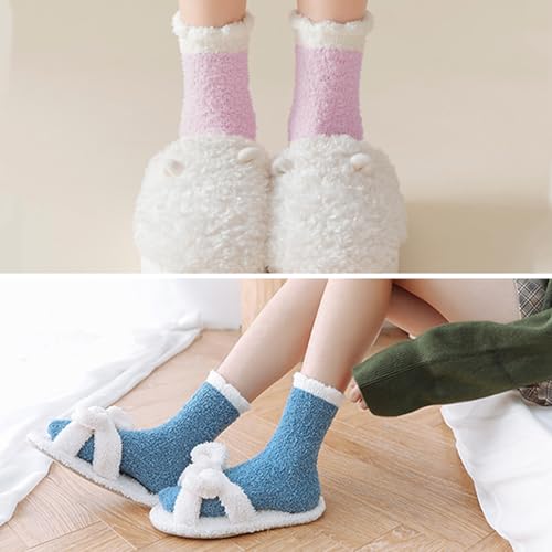 Image of Josnown Fuzzy Socks for Women, Cozy Fluffy Slipper Sleep Socks 5 Pairs