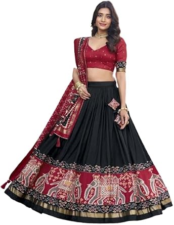 DREAMANGEL FASHION Womens Ethnic Silk Printed Chaniya Choli Stitched Printed Ready to Wear Lehenga Blouse And Dupatta
