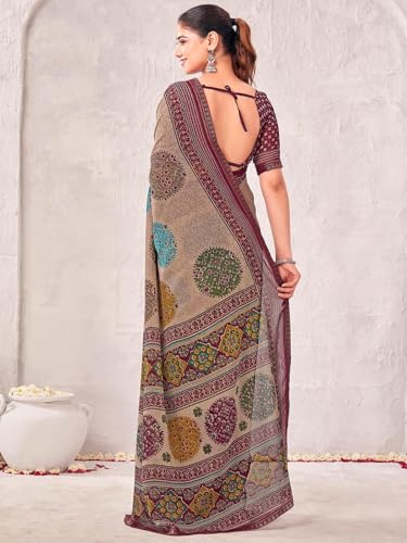 Image of SIRIL Women's Georgette Printed Saree with Unstitched Blouse Piece