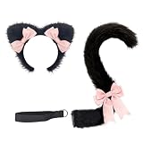 Ldbuejiaja Coda da lupo e volpe con orecchie di gatto, fascia per capelli per Halloween, Natale, cosplay, feste, costume giocattolo per donna e uomo, costume da gatto con orecchie e coda di gatto