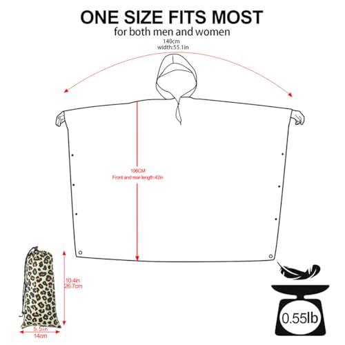 salamra Regenponcho mit Kapuze, wasserdicht, Regenmantel, Jacke mit Tasche, für Herren/Damen/Erwachsene, Leopard