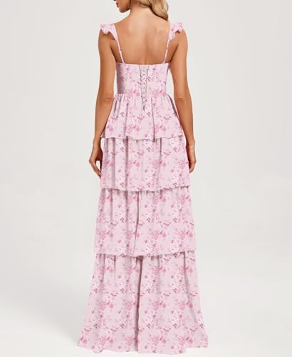 Dessiny Floral Print Bridesmaid Dresses Long with Slit 2025 Spaghetti Straps Tiered Ruffles Formal Evening Dress DE5792