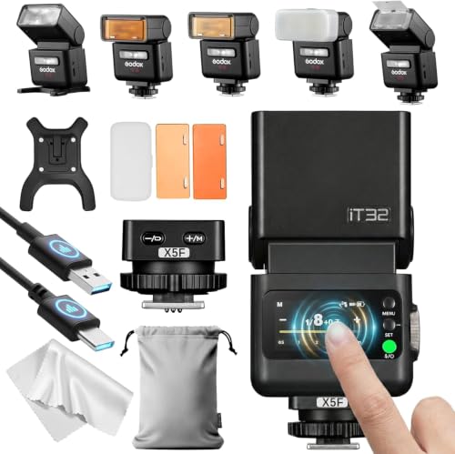 Image of Godox iT32 TTL Flash with X5F Flash Trigger for Fujifilm X-T5, X-T30, XM5 | Hotshoe&Trigger 2-in-1,HSS 1 /8000s, Color Touchscreen; Compatible with X-T4, X-T2, X-S20, X100F, X-Pro2, X-T3, X-T20