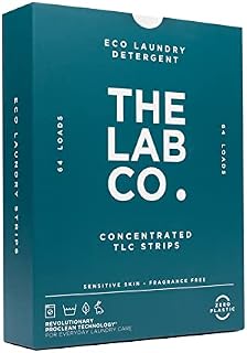 The Lab Co. Laundry Detergent Strips Sheets Eco Ultra-Concentrated Non-Bio Fragrance Free Unscented Sensitive Skin. Hand and Machine Washing. For 64 Loads