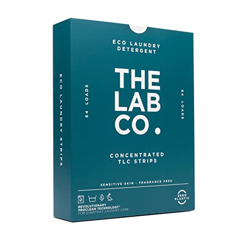 The Lab Co. Laundry Detergent Strips Sheets Eco Ultra-Concentrated Non-Bio Fragrance Free Unscented Sensitive Skin for Hand and Machine Washing up to 64 Loads, White