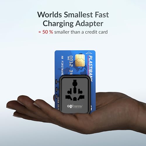Gotrippin by Destinio Universal Travel Adapter - (25W) 5-in-1 Fast Charging Multi Plug Adapter, 2 Type C; 1 USB A; 1 USA Socket; International All in One Charger Adaptor