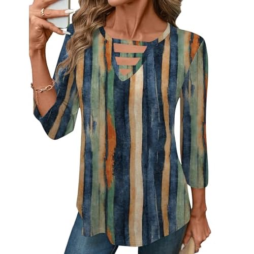 LOMON Women's 3/4 Length Sleeve Tops Crew Neck Hollow Out T Shirts