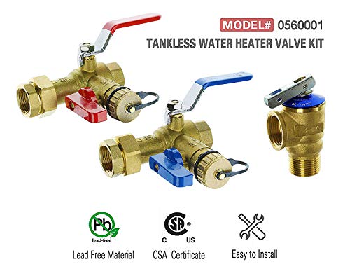 Hydro Master Tankless Water Heater Service Valve Kit With Pressure Relief Valve 3/4-Inch Ips Isolator Clean Brass #TOP5