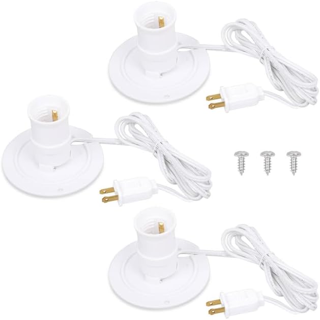 Sigely 3-Pack Blow Mold Light Kit Replacement, Outdoor Lights with E26 E27 Socket, 3.5 in Universal Light Plate Compatible with Wisemen, Santa, Halloween Christmas Village House, 5 Foot Cord