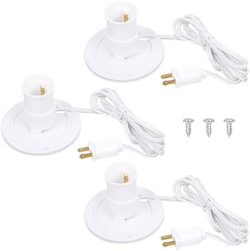 Sigely 3-Pack Blow Mold Light Kit Replacement, Outdoor Lights with E26 E27 Socket, 3.5 in Universal Light Plate Compatible with Wisemen, Santa, Halloween Christmas Village House, 5 Foot Cord
