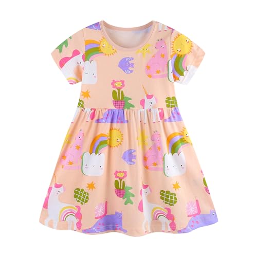 BeiVSlley Baby Girls Cotton Dress - Short Sleeve Toddler Summer Dresses, Kids Comfy Twirl A-Line Sundress for 2-7T