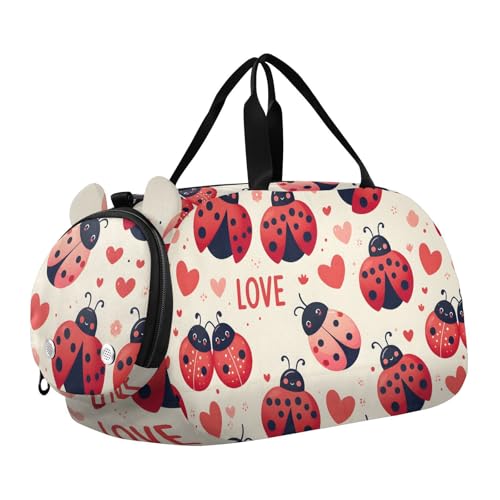 Duffle Bag for Boys or Girls with Shoes Compartment, Seamless Ladybugs Pattern Sports Travel Bag Overnight