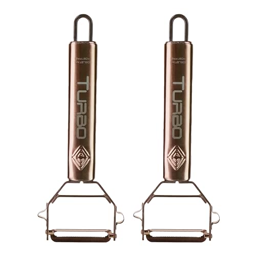 TURBO PRODUKTE 2 peladores de acero inoxidable para frutas y verduras – hacia adelante y hacia atrás con hoja de péndulo para zurdos y diestros – función 3 en 1