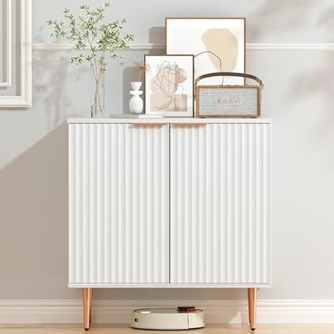EOYUTLLY White Fluted Buffet Storage Cabinet Cover