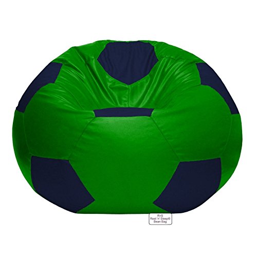Image of RnS Rest 'n' Sleep - Bean Bag Football Chair Filled with Beans for Living Room, Bed Room for Relaxing, with 1 Year Warranty (Parrot Green /Navy Blue, XXXL)