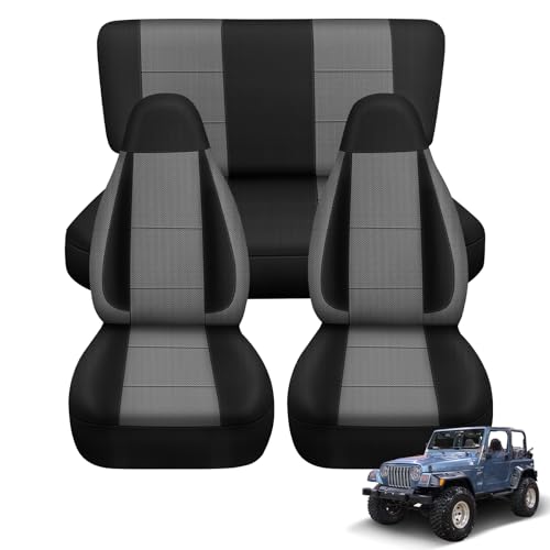 Kistrba Seat Covers Compatible with Jeep Wrangler TJ 1997-2002 Full Set Front & Rear Back Door Complete Bench Breathable Automotive Cover Cushion Accessories