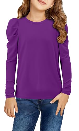 storeofbaby Girls Puff Long Sleeve Shirts Round Neck Tunic Tops Casual Blouses 5-14 Years