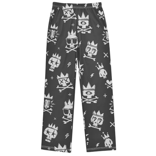 Boy's Pants Cool Skull Crown Doodle Jogger Pants Elastic Waist Long Bottoms Trousers with Pockets 6-14 Years