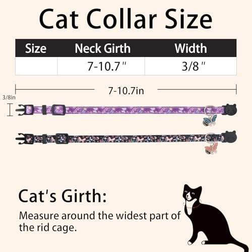 Collar de gato Giecooh de algodón ajustable con cascabel pack de 2 5