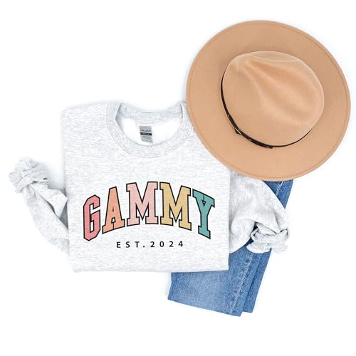Custom Gammy Colorful Sweatshirt, Gifts For Women, Gammy Est New Grandma Sweater, Personalized Mother's Day Shirt, Pregnancy Announcement Gift, Long Sleeve Unisex Crewneck Sweatshirt Sand3