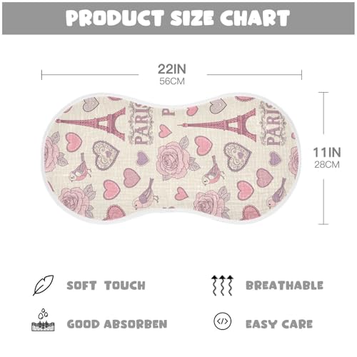 J JOYSAY Paris Love Flowers Beige Baby Burp Cloths for Boys Girls Large 22''x11'' Cotton 4 Layer Baby Must Haves for Spit Up one sizex42