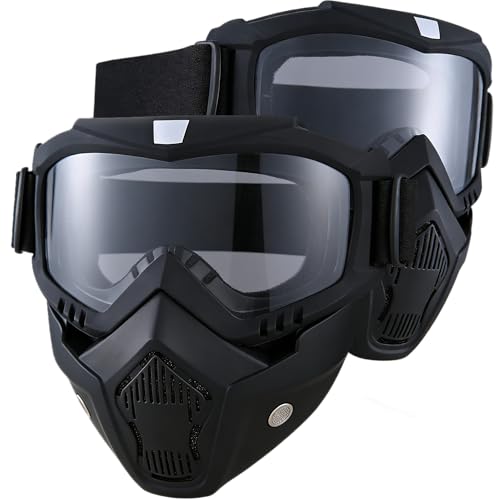 2 Pcs Motorcycle Helmet Riding Goggles Glasses with Removable Face Mask,Vintage Bullet Fight Motocross,Paintball Mask Anti Fog,Tactical Full Face Mask Ski Mask Goggles Detachable Adjustable