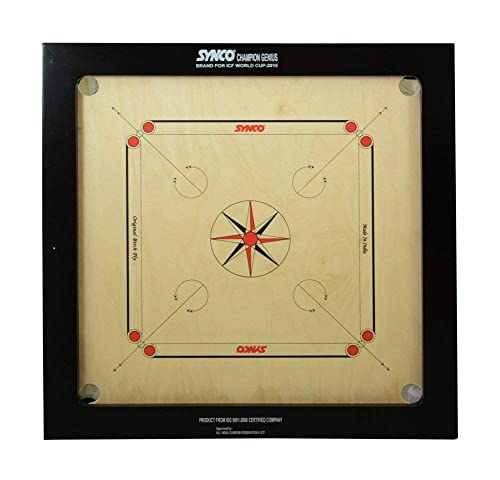 Image of Synco Tournament Full Size Carrom Board with Wooden Coins and Professional Striker 15g (Champion Genius 20mm)