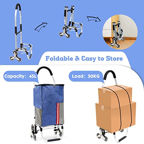 Zusammenklappbarer Einkaufswagen mit Frischhalteschicht, Lebensmittelwagen mit 6 Rädern, Treppenwagen für Einkaufen… – Bild 6