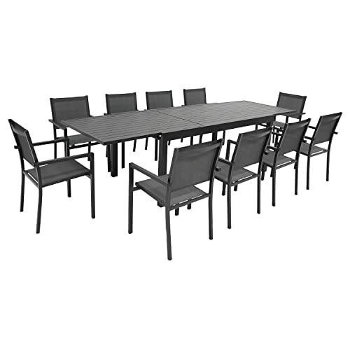 Happy Garden Salon de Jardin Extensible 10 Places de 180/300cm en textilène Gris - Aluminium Anthracite Venezia