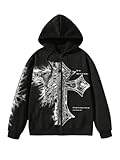 SHENHE Men's Graphic Zip Up Cross Print Hoodie Y2k Goth Hoodie Sweatshirt with Pockets Black Large