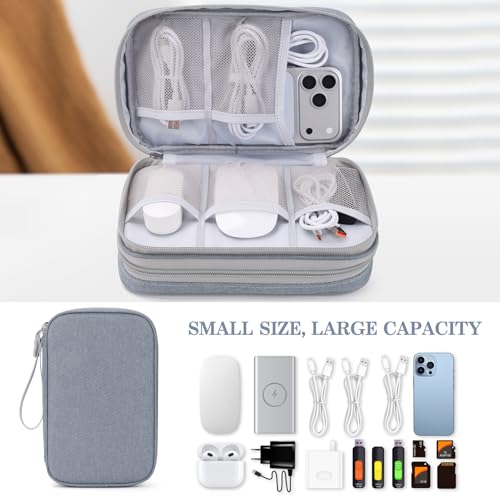 Image of FYY Electronic Organizer, Large Travel Cable Organizer Bag Pouch Electronic Accessories Carry Case Portable Waterproof Double Layers All-in-One Storage Bag for Cable, Cord, Charger, Light Grey
