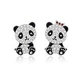Panda Earrings for Women Sterling Silver Animal Black Panda Bear Stud Earring for Women Valentine