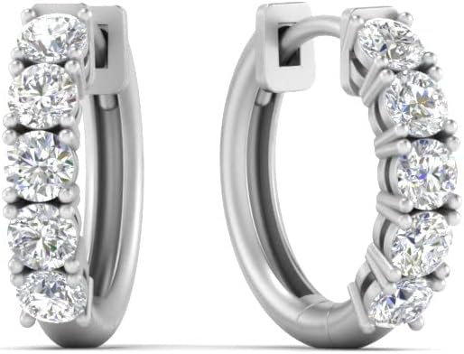 Round Lab Grown Diamond 5 Stone Hoop Earrings Silver/14K Gold VS1 Clarity