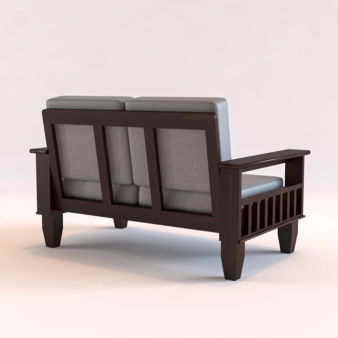 Image of Sheesham Wooden 2 Seater Sofa for Living Room | Rosewood 2 Seater Cushion Sofa with Side Newspaper Holder for Home & Office | Solid Wood Sofa Set for Lounge (Walnut Finish)
