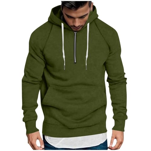 Mens Hoodie Drawstring Quarter Zip Up Pullover Sweatshirts Drop Shoulder Fall Winter Casual Pullover
